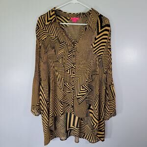 Sunny Leigh Artsy Groovy Blouse Womens Sz XL High-Low Pleated Bell Sleeves Light